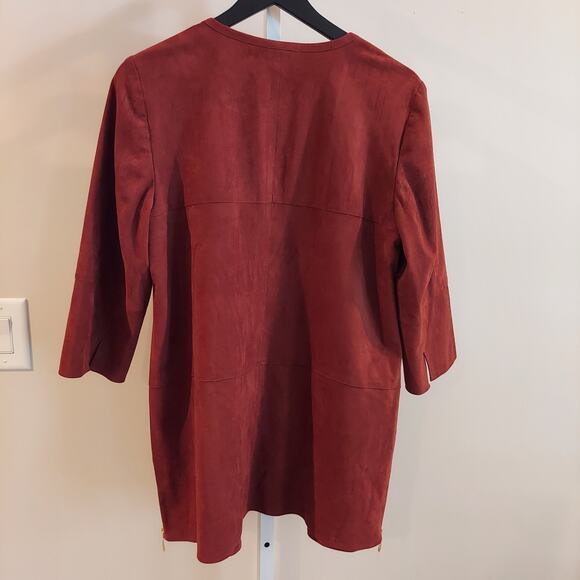 Chicos Size 1 Medium Brown Faux Suede Duster Cardigan Jacket Minimalist - Picture 6 of 9